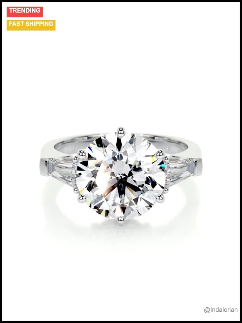 3.5 Carat Round Cut Moissanite Engagement Ring Platinum Plated Silver